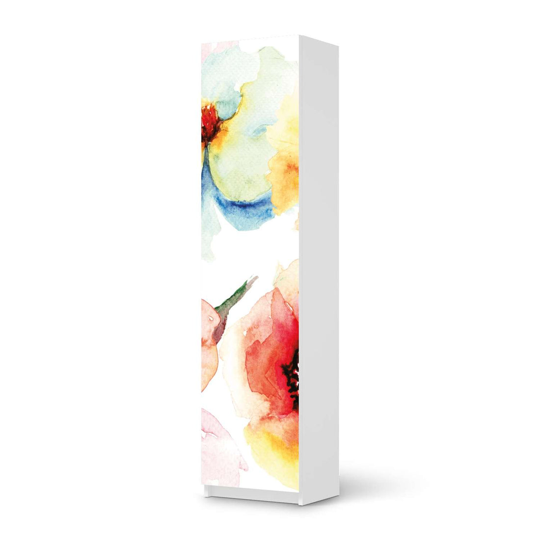 Möbelfolie Water Color Flowers - IKEA Pax Schrank 201 cm Höhe - 1 Tür - weiss