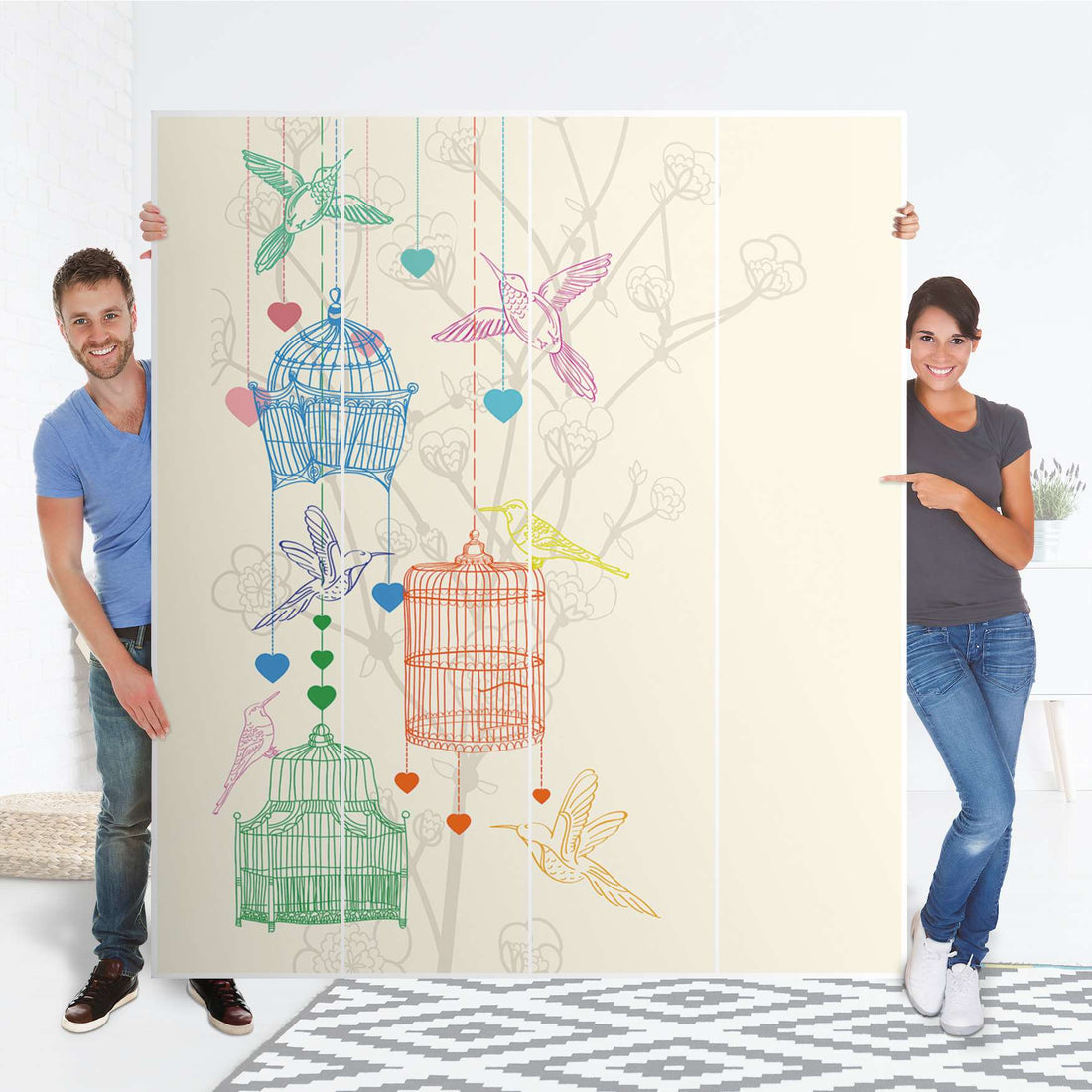 Möbelfolie Birdcage - IKEA Pax Schrank 236 cm Höhe - 4 Türen - Folie