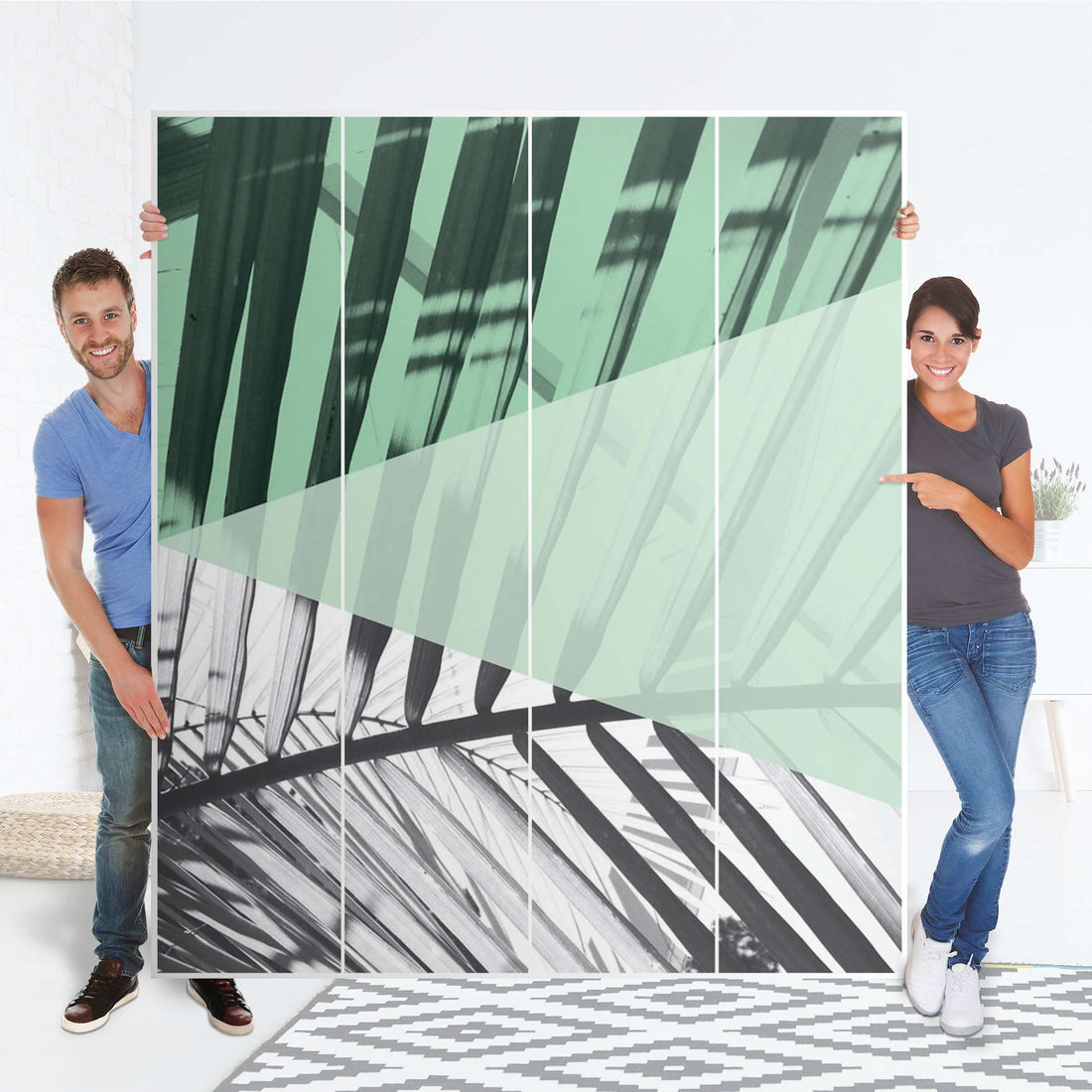 Möbelfolie Palmen mint - IKEA Pax Schrank 236 cm Höhe - 4 Türen - Folie