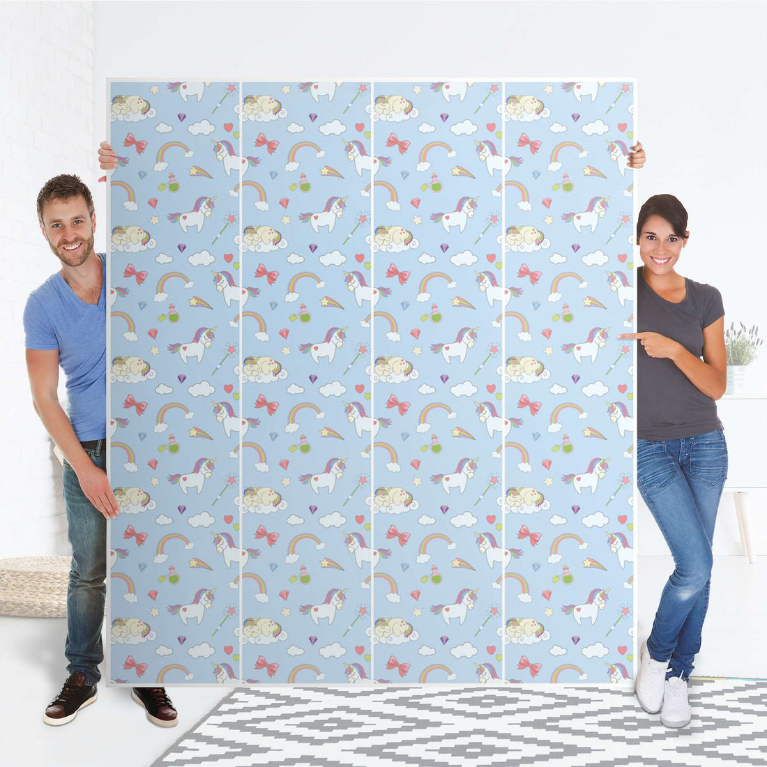 Möbelfolie Rainbow Unicorn - IKEA Pax Schrank 236 cm Höhe - 4 Türen - Folie