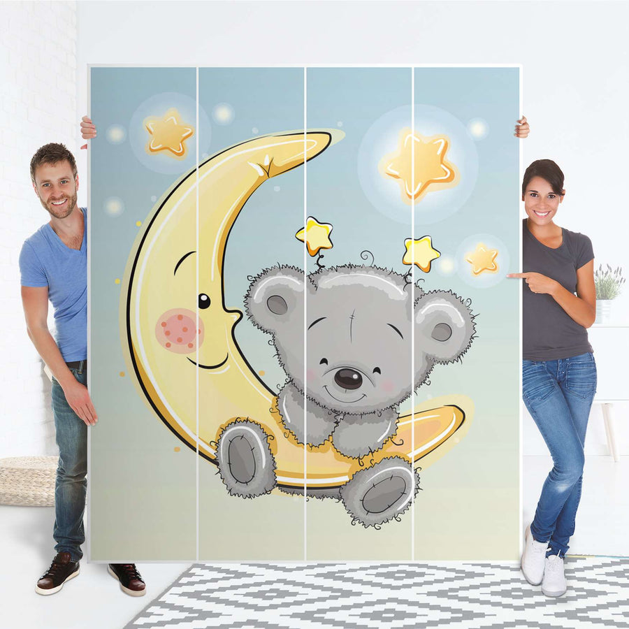 Möbelfolie Teddy und Mond - IKEA Pax Schrank 236 cm Höhe - 4 Türen - Folie