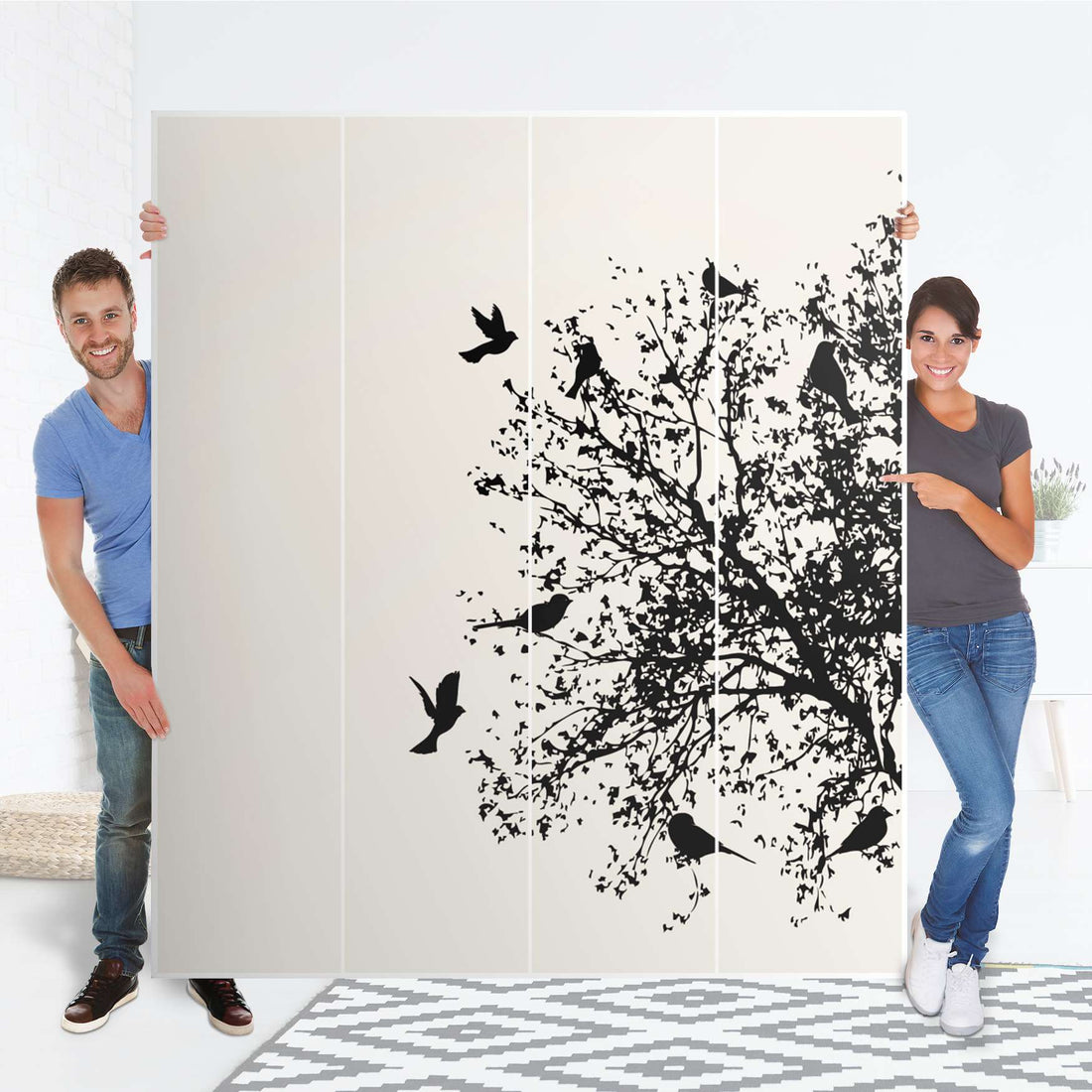 Möbelfolie Tree and Birds 2 - IKEA Pax Schrank 236 cm Höhe - 4 Türen - Folie