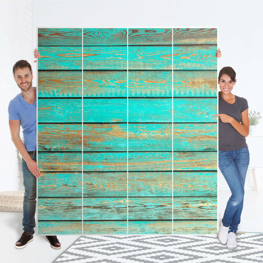 Möbelfolie Wooden Aqua - IKEA Pax Schrank 236 cm Höhe - 4 Türen - Folie