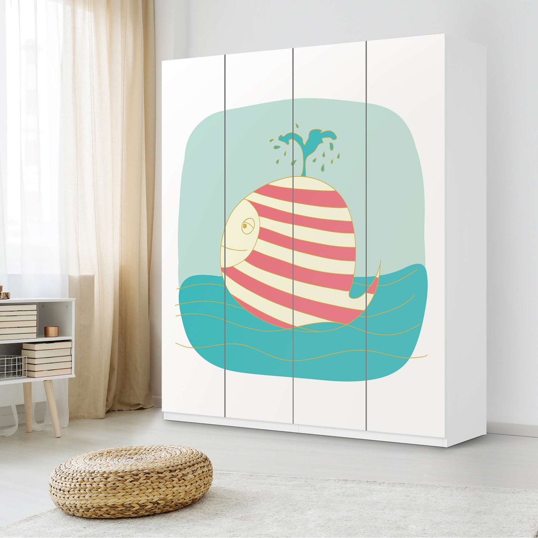 Möbelfolie Funny Wale - IKEA Pax Schrank 236 cm Höhe - 4 Türen - Kinderzimmer