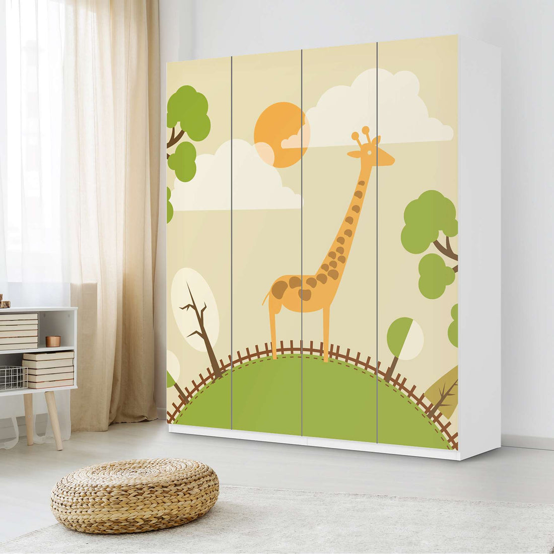 Möbelfolie Mountain Giraffe - IKEA Pax Schrank 236 cm Höhe - 4 Türen - Kinderzimmer