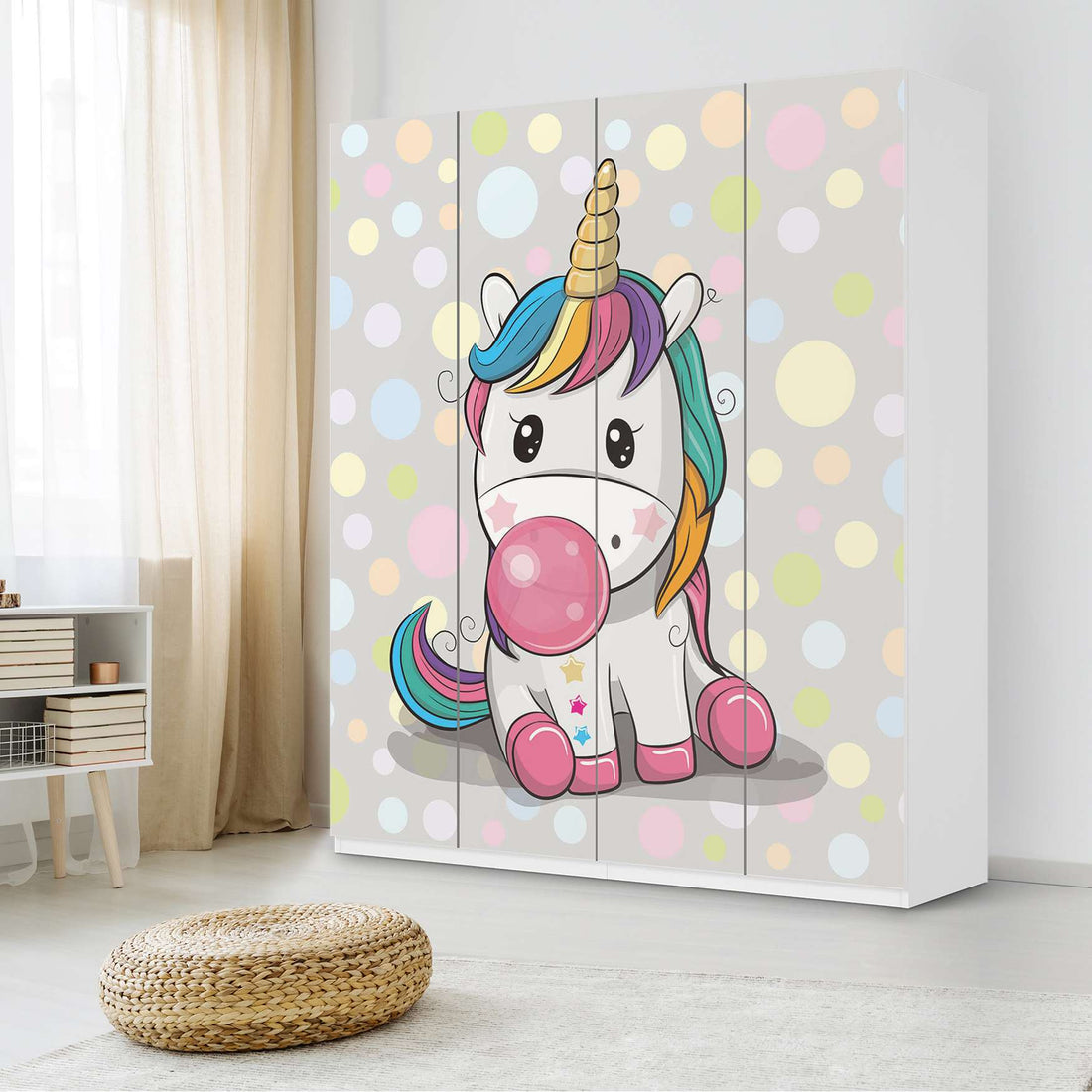 Möbelfolie Rainbow das Einhorn - IKEA Pax Schrank 236 cm Höhe - 4 Türen - Kinderzimmer