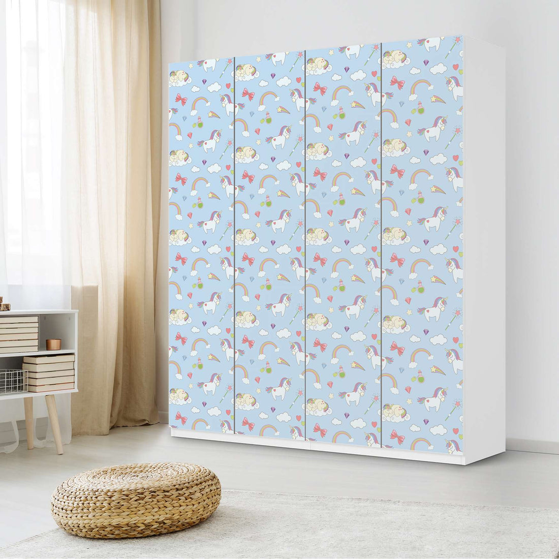 Möbelfolie Rainbow Unicorn - IKEA Pax Schrank 236 cm Höhe - 4 Türen - Kinderzimmer