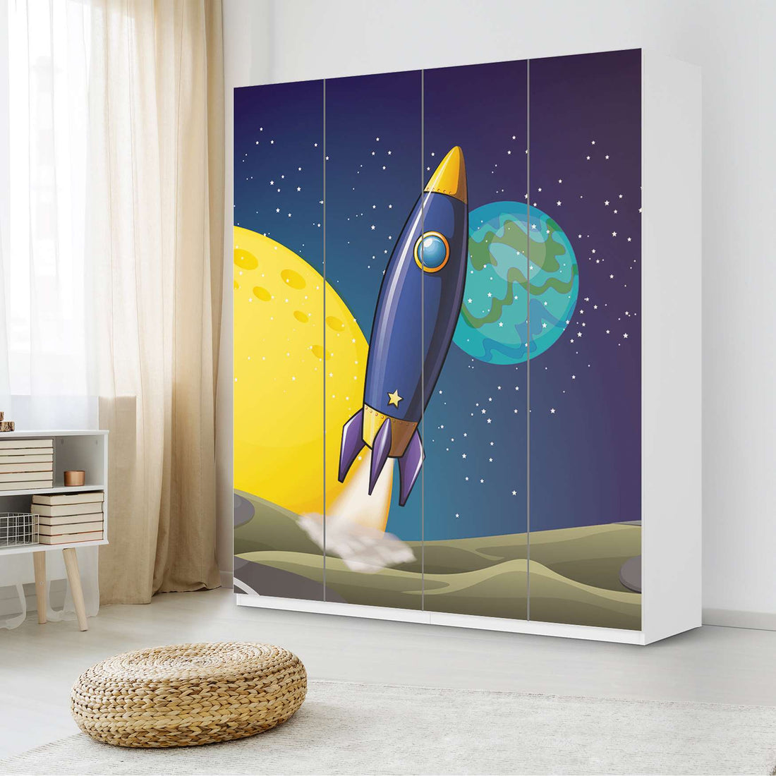 Möbelfolie Space Rocket - IKEA Pax Schrank 236 cm Höhe - 4 Türen - Kinderzimmer