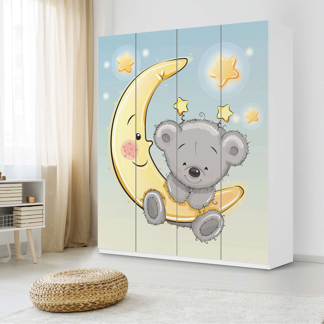 Möbelfolie Teddy und Mond - IKEA Pax Schrank 236 cm Höhe - 4 Türen - Kinderzimmer