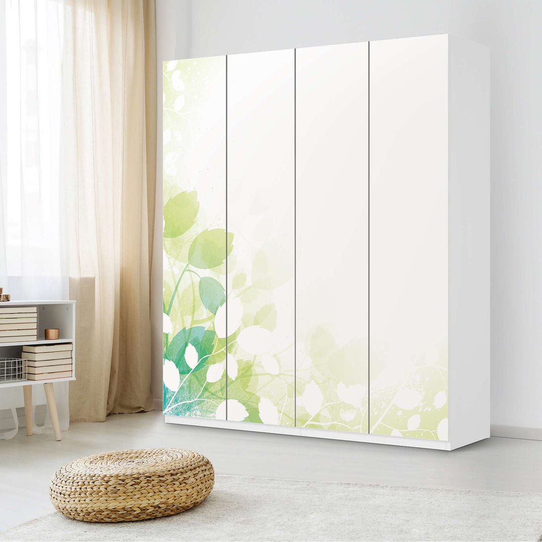 Möbelfolie Flower Light - IKEA Pax Schrank 236 cm Höhe - 4 Türen - Schlafzimmer