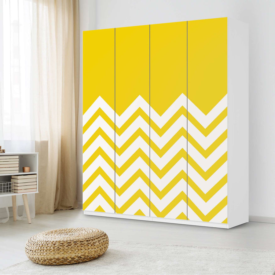 Möbelfolie Gelbe Zacken - IKEA Pax Schrank 236 cm Höhe - 4 Türen - Schlafzimmer