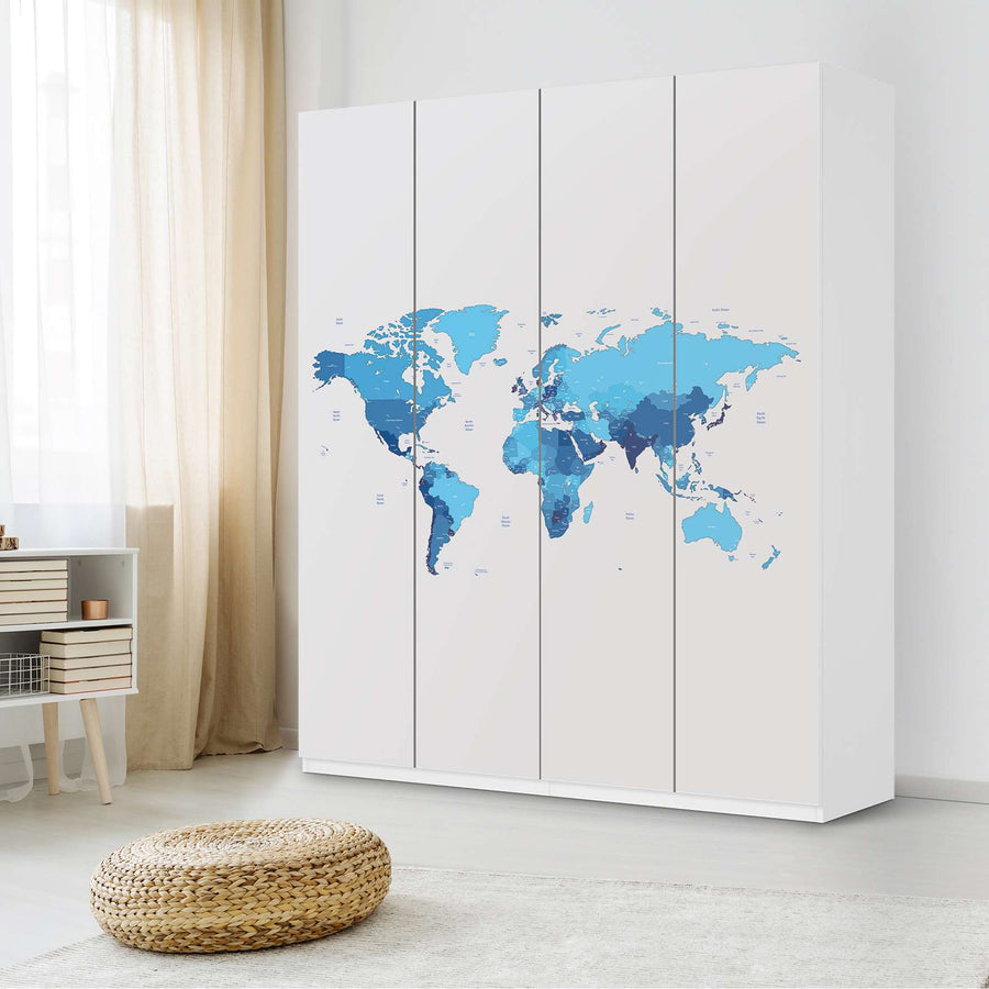 Möbelfolie Politische Weltkarte - IKEA Pax Schrank 236 cm Höhe - 4 Türen - Schlafzimmer