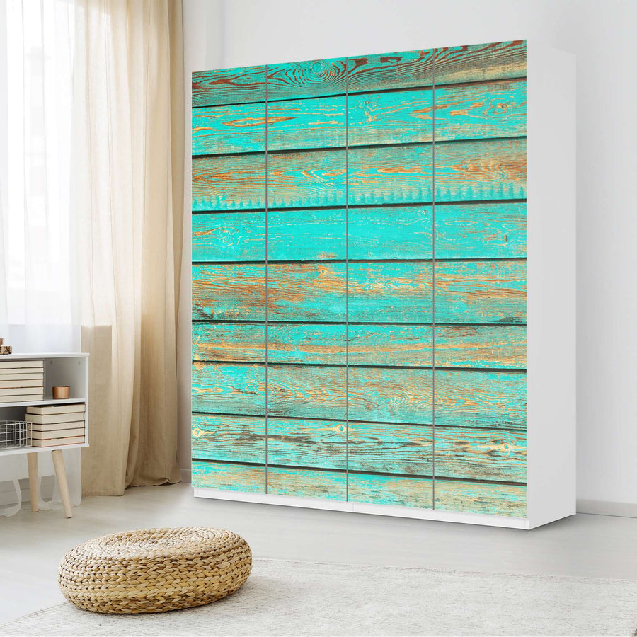 Möbelfolie Wooden Aqua - IKEA Pax Schrank 236 cm Höhe - 4 Türen - Schlafzimmer
