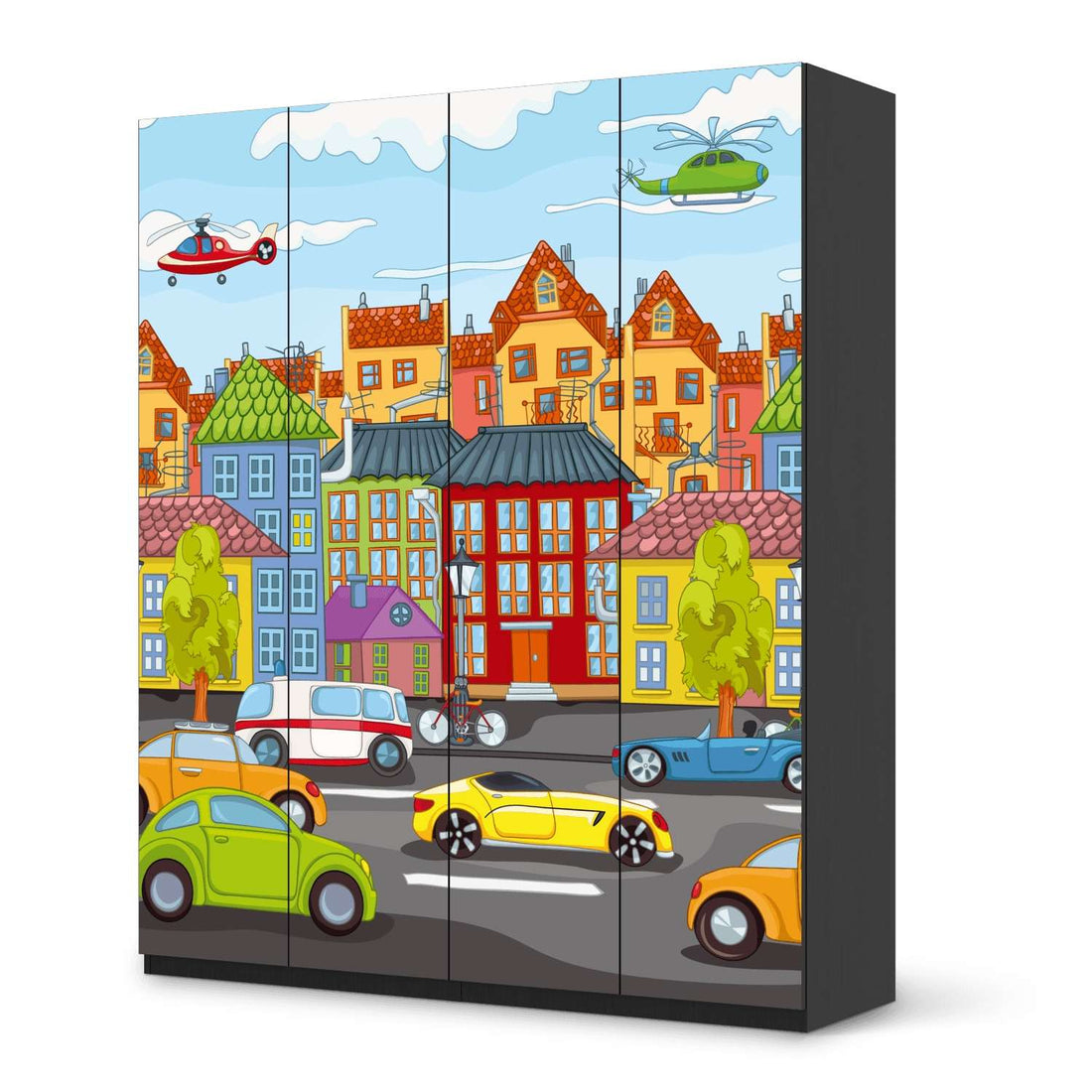 Möbelfolie City Life - IKEA Pax Schrank 236 cm Höhe - 4 Türen - schwarz