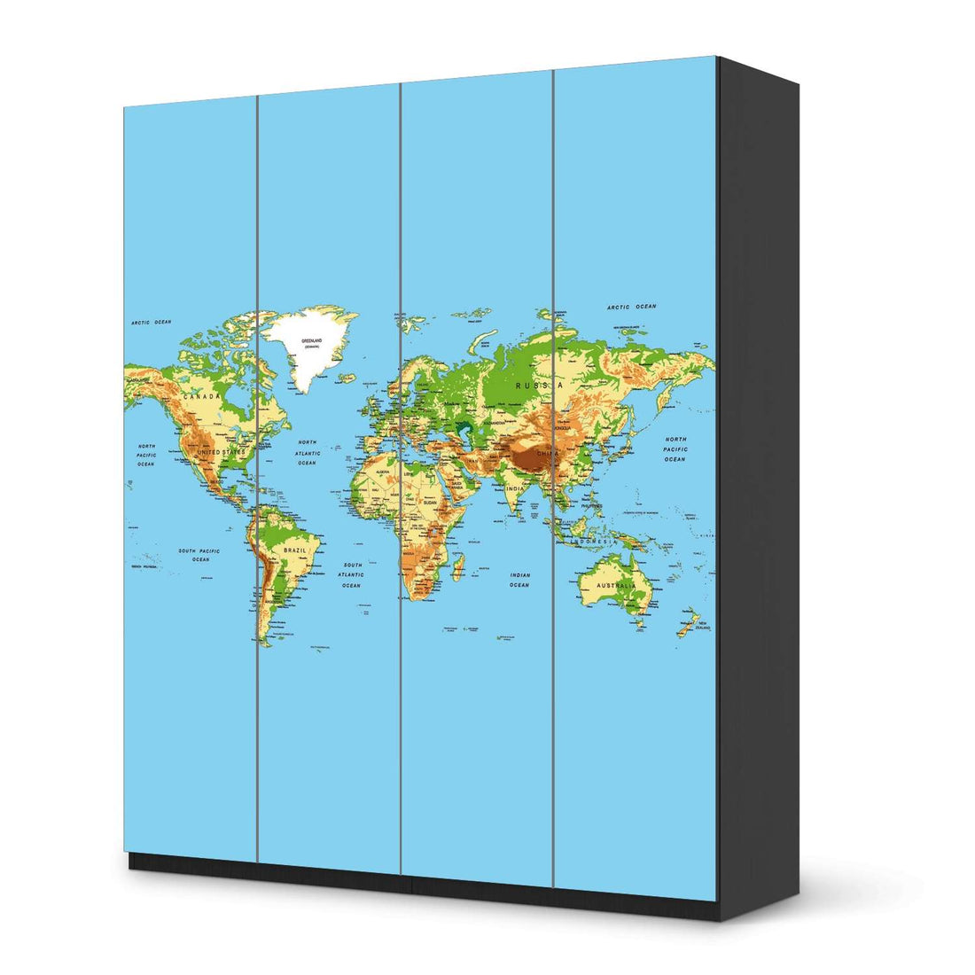 Möbelfolie Geografische Weltkarte - IKEA Pax Schrank 236 cm Höhe - 4 Türen - schwarz
