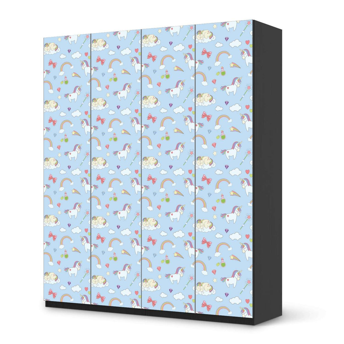 Möbelfolie Rainbow Unicorn - IKEA Pax Schrank 236 cm Höhe - 4 Türen - schwarz