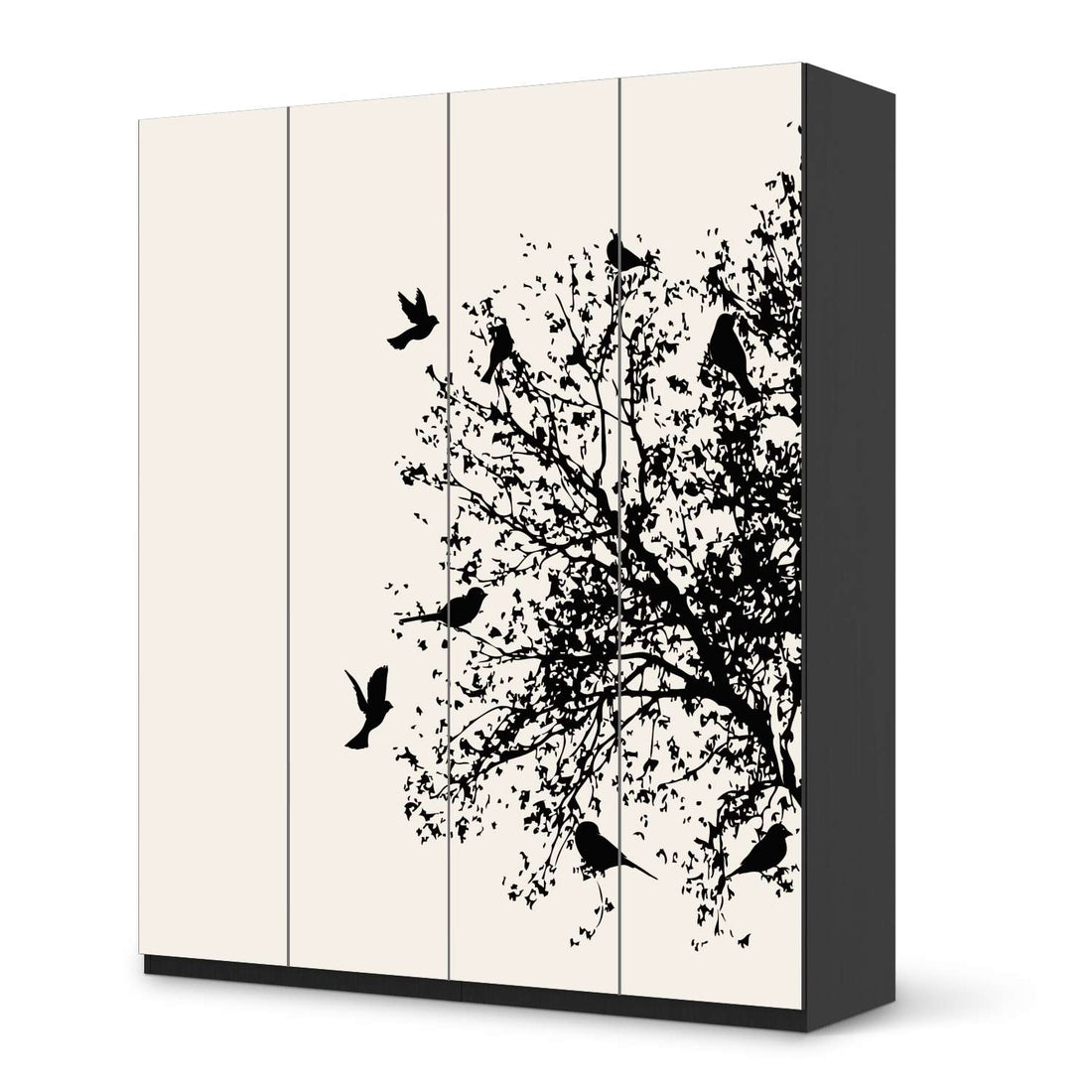 Möbelfolie Tree and Birds 2 - IKEA Pax Schrank 236 cm Höhe - 4 Türen - schwarz