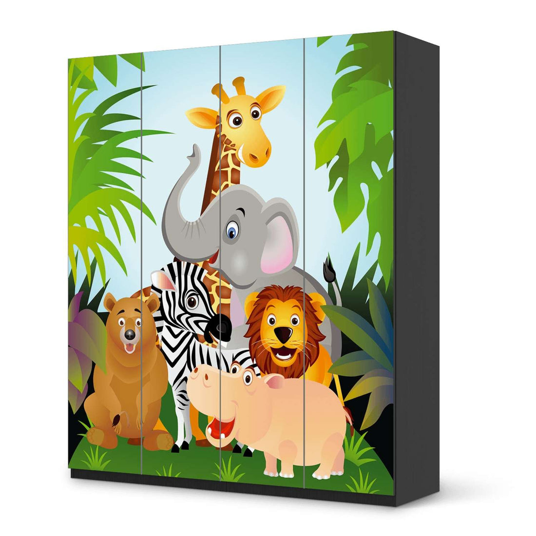 Möbelfolie Wild Animals - IKEA Pax Schrank 236 cm Höhe - 4 Türen - schwarz