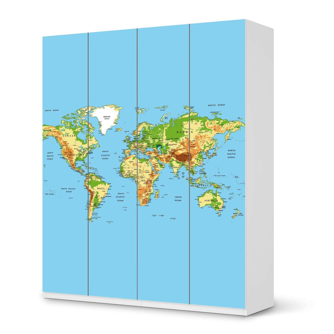 Möbelfolie Geografische Weltkarte - IKEA Pax Schrank 236 cm Höhe - 4 Türen - weiss