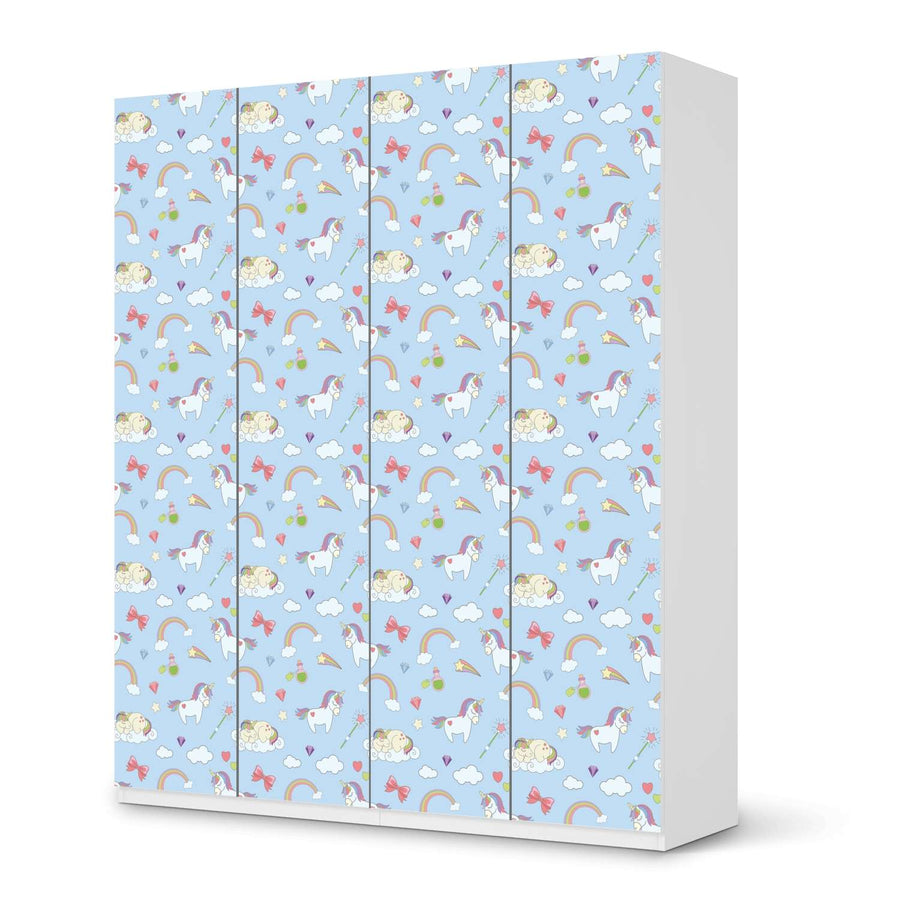 Möbelfolie Rainbow Unicorn - IKEA Pax Schrank 236 cm Höhe - 4 Türen - weiss