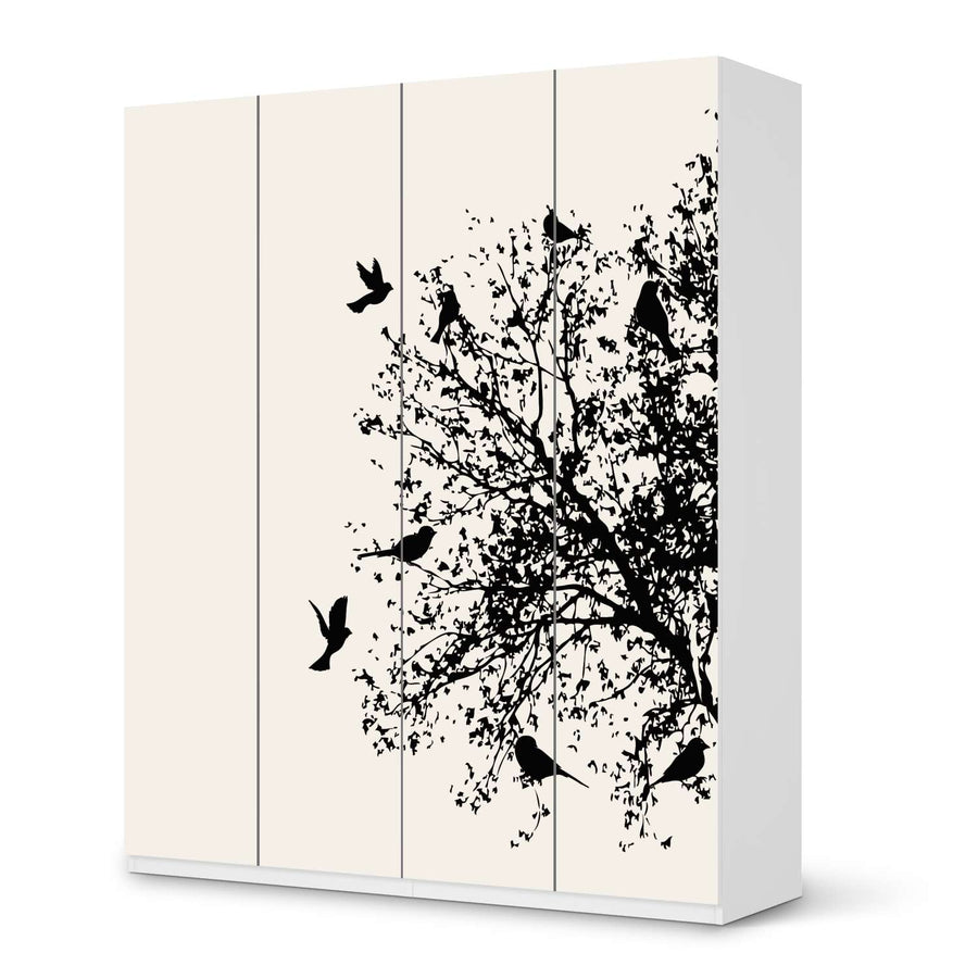 Möbelfolie Tree and Birds 2 - IKEA Pax Schrank 236 cm Höhe - 4 Türen - weiss