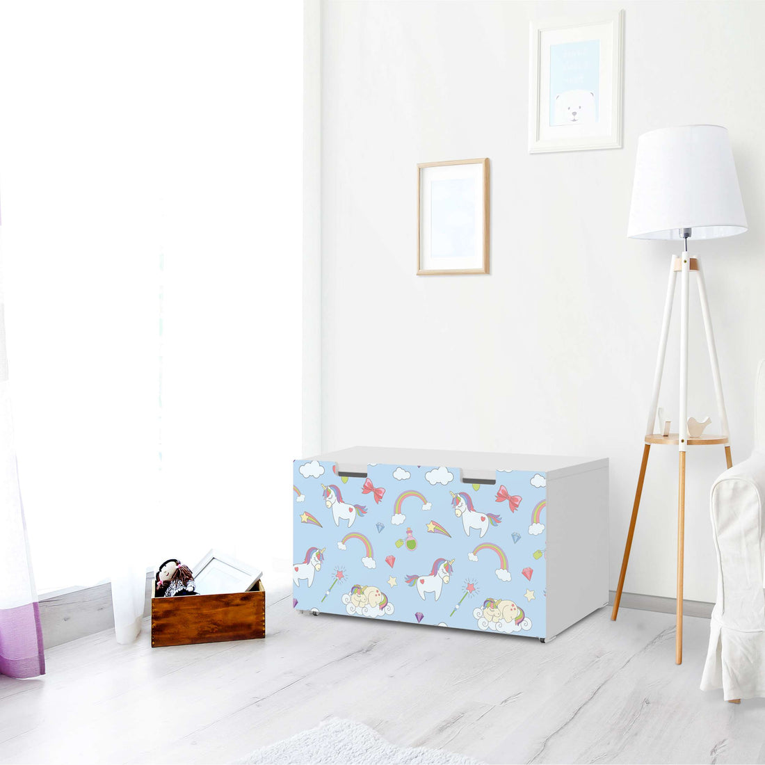 Möbelfolie Rainbow Unicorn - IKEA Stuva Banktruhe - Kinderzimmer
