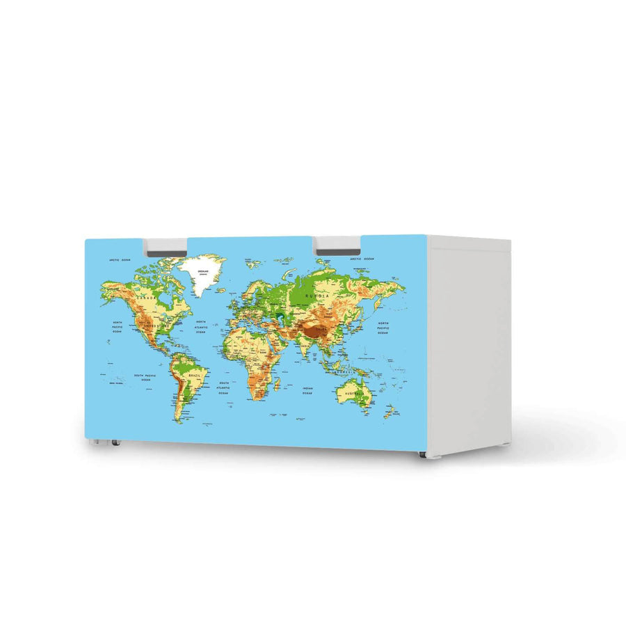 Möbelfolie Geografische Weltkarte - IKEA Stuva Banktruhe  - weiss