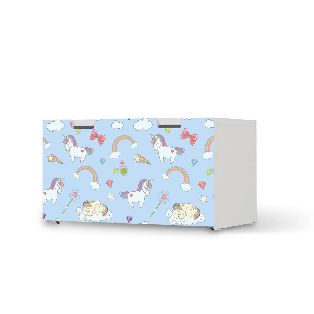 Möbelfolie Rainbow Unicorn - IKEA Stuva Banktruhe  - weiss