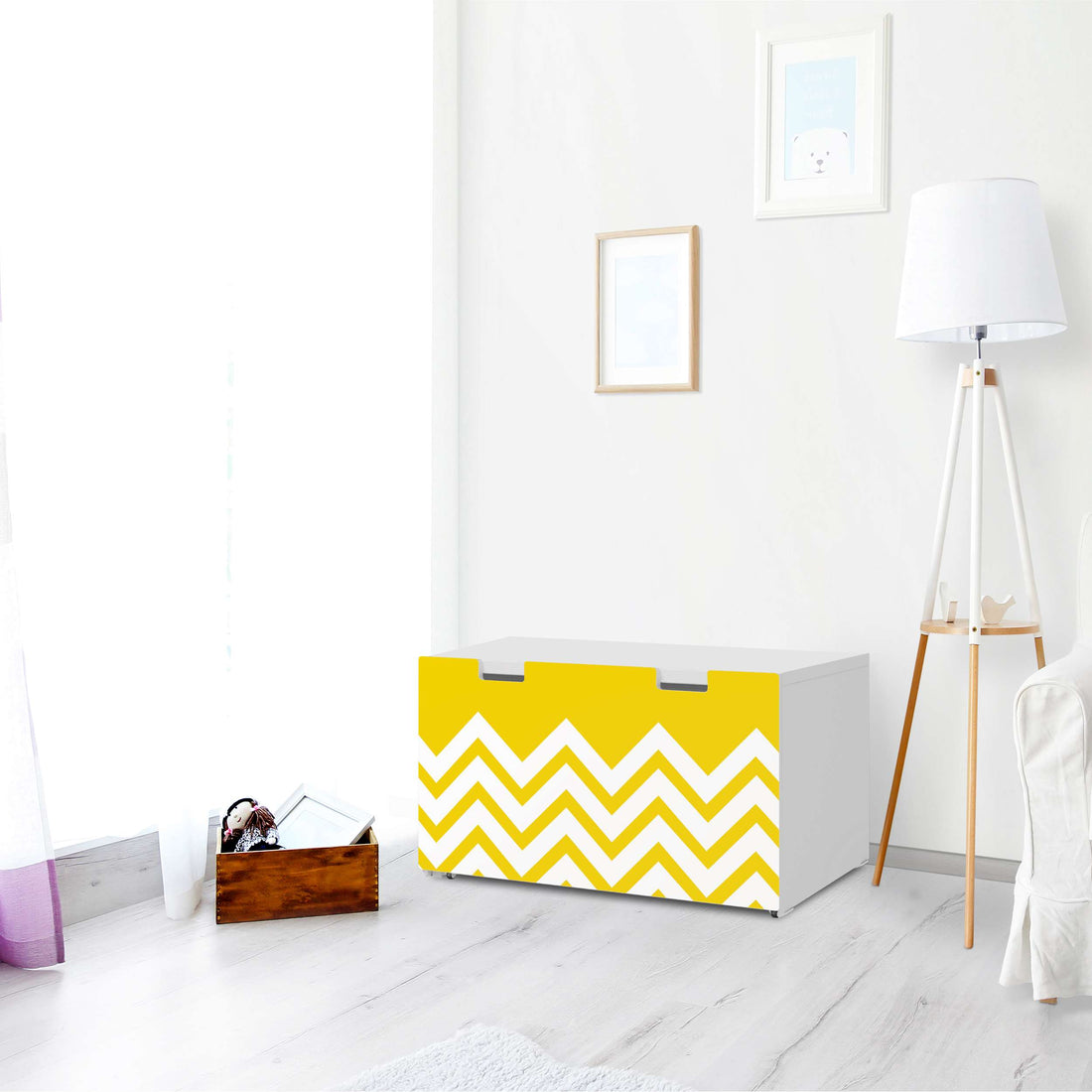 Möbelfolie Gelbe Zacken - IKEA Stuva Banktruhe - Wohnzimmer