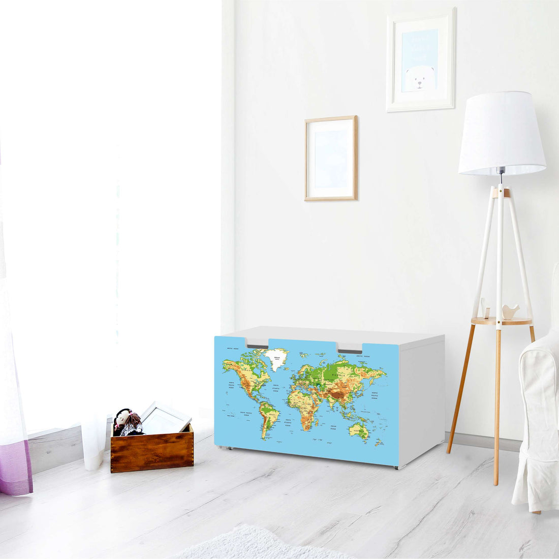 Möbelfolie Geografische Weltkarte - IKEA Stuva Banktruhe - Wohnzimmer