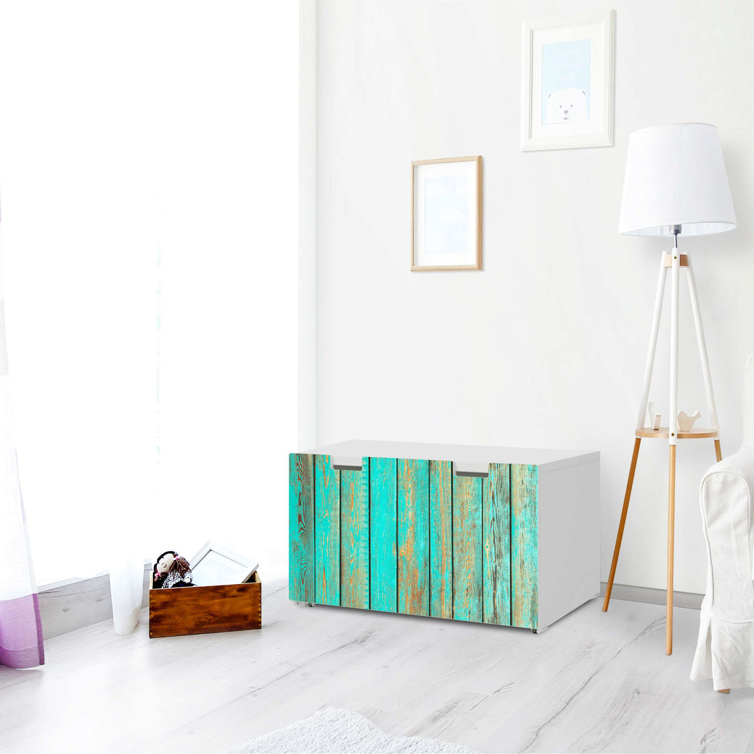 Möbelfolie Wooden Aqua - IKEA Stuva Banktruhe - Wohnzimmer