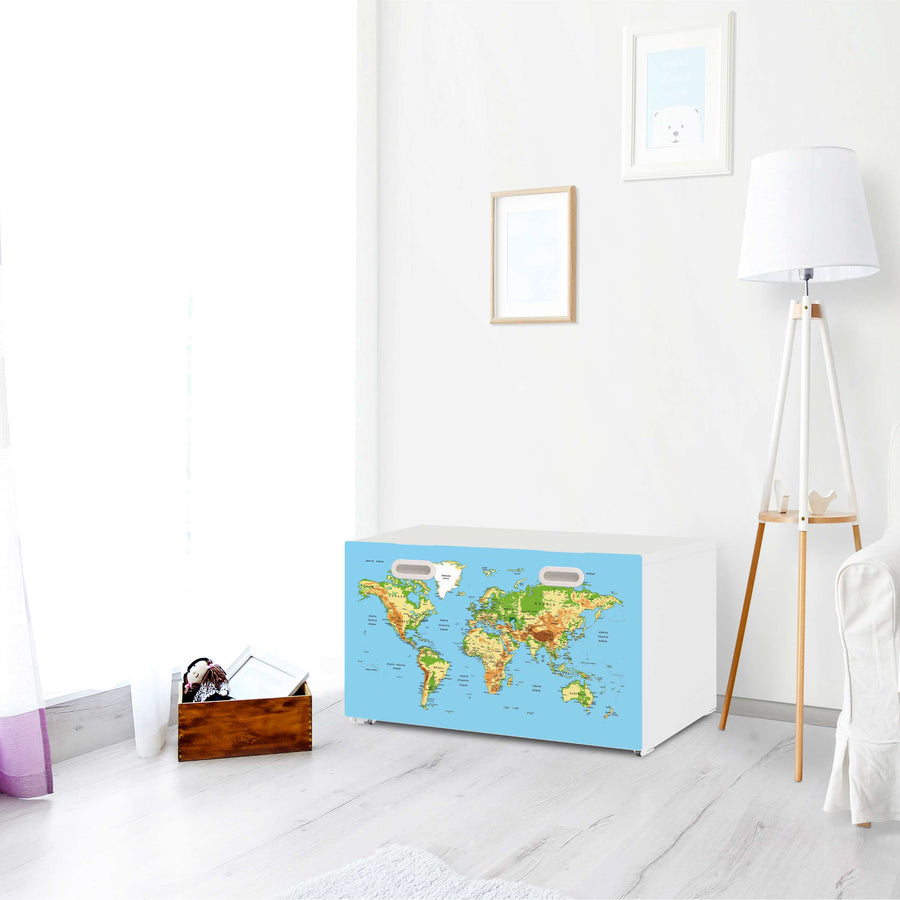 Möbelfolie Geografische Weltkarte - IKEA Stuva / Fritids Bank mit Kasten - Kinderzimmer