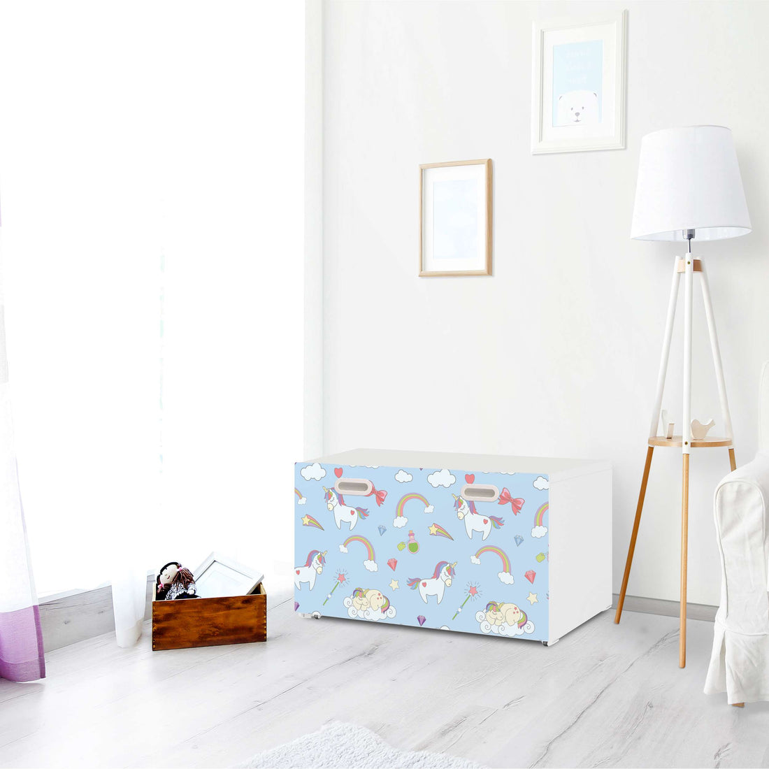 Möbelfolie Rainbow Unicorn - IKEA Stuva / Fritids Bank mit Kasten - Kinderzimmer