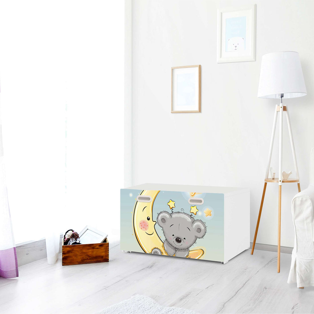 Möbelfolie Teddy und Mond - IKEA Stuva / Fritids Bank mit Kasten - Kinderzimmer