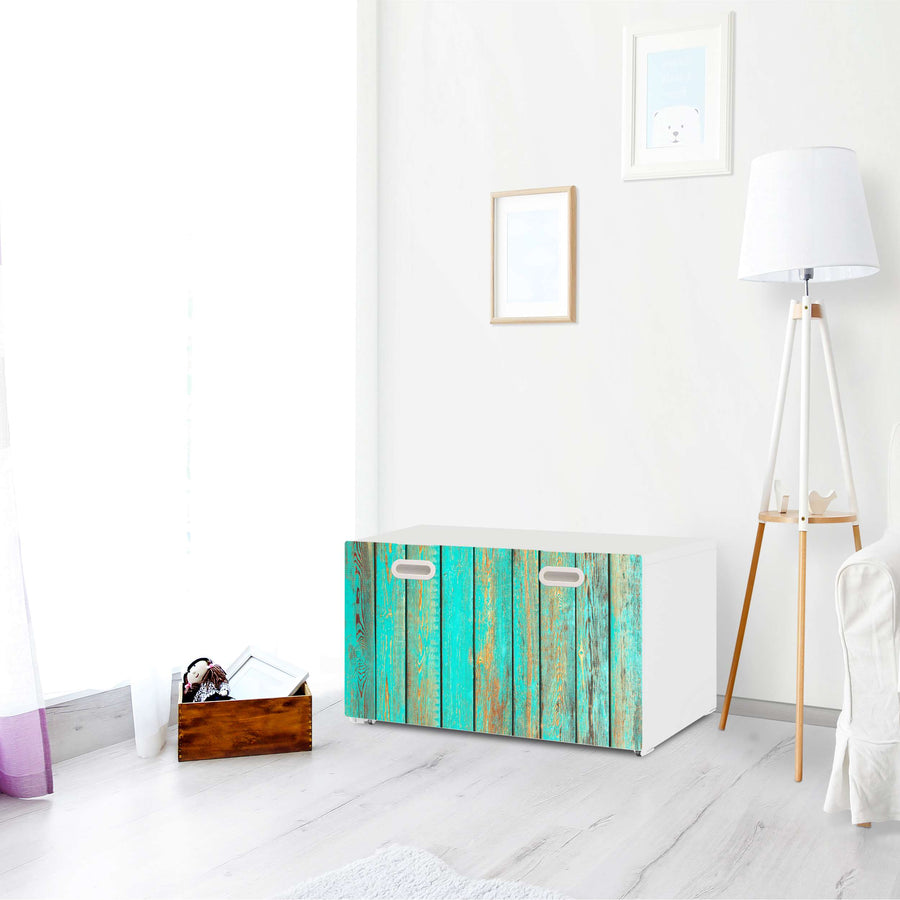 Möbelfolie Wooden Aqua - IKEA Stuva / Fritids Bank mit Kasten - Kinderzimmer