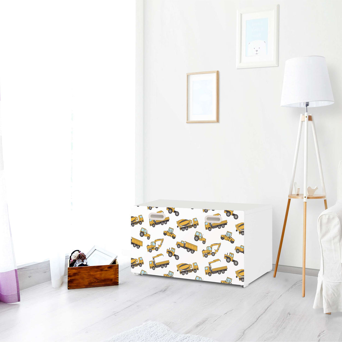 Möbelfolie Working Cars - IKEA Stuva / Fritids Bank mit Kasten - Kinderzimmer