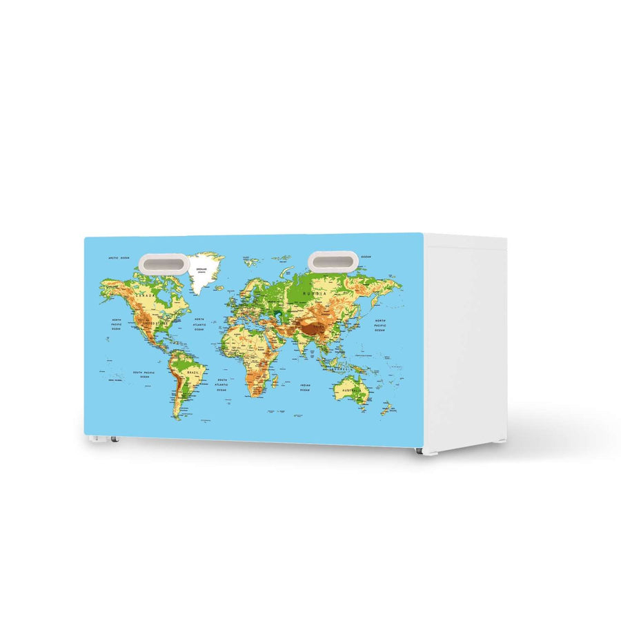Möbelfolie Geografische Weltkarte - IKEA Stuva / Fritids Bank mit Kasten  - weiss
