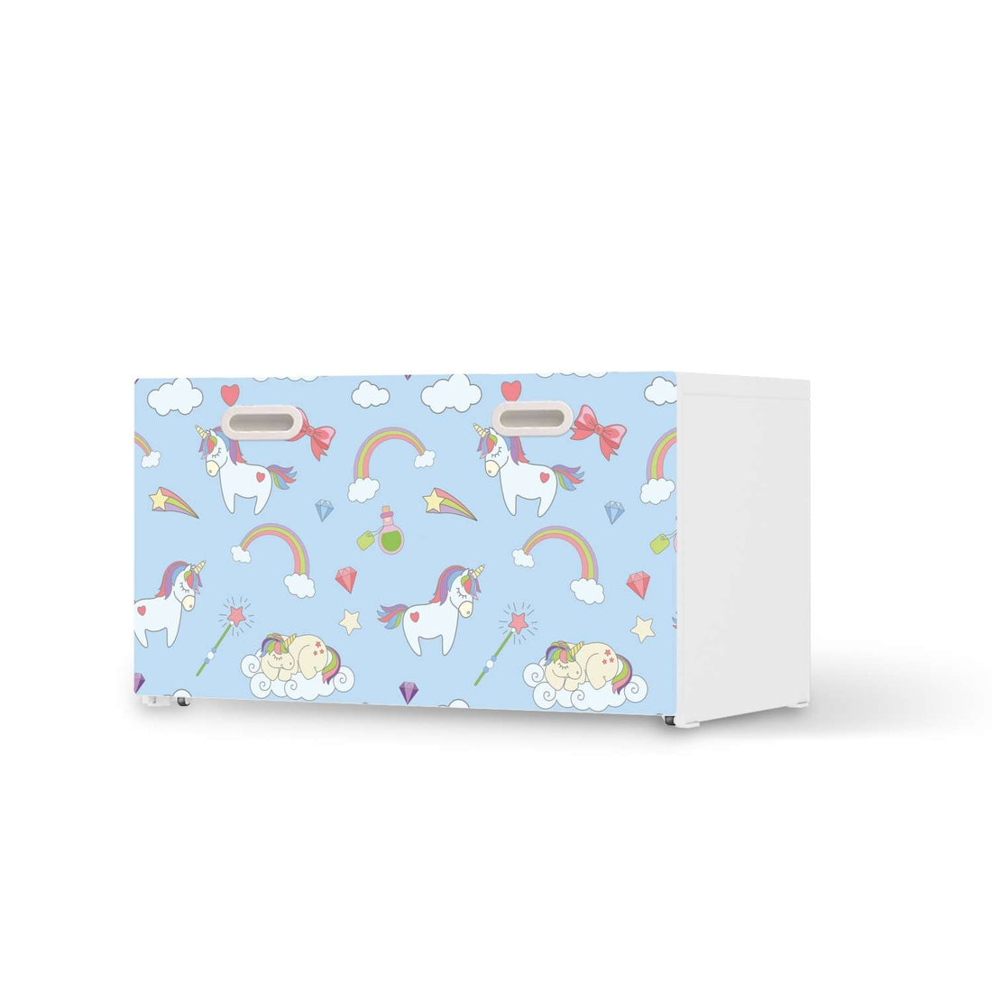Möbelfolie Rainbow Unicorn - IKEA Stuva / Fritids Bank mit Kasten  - weiss