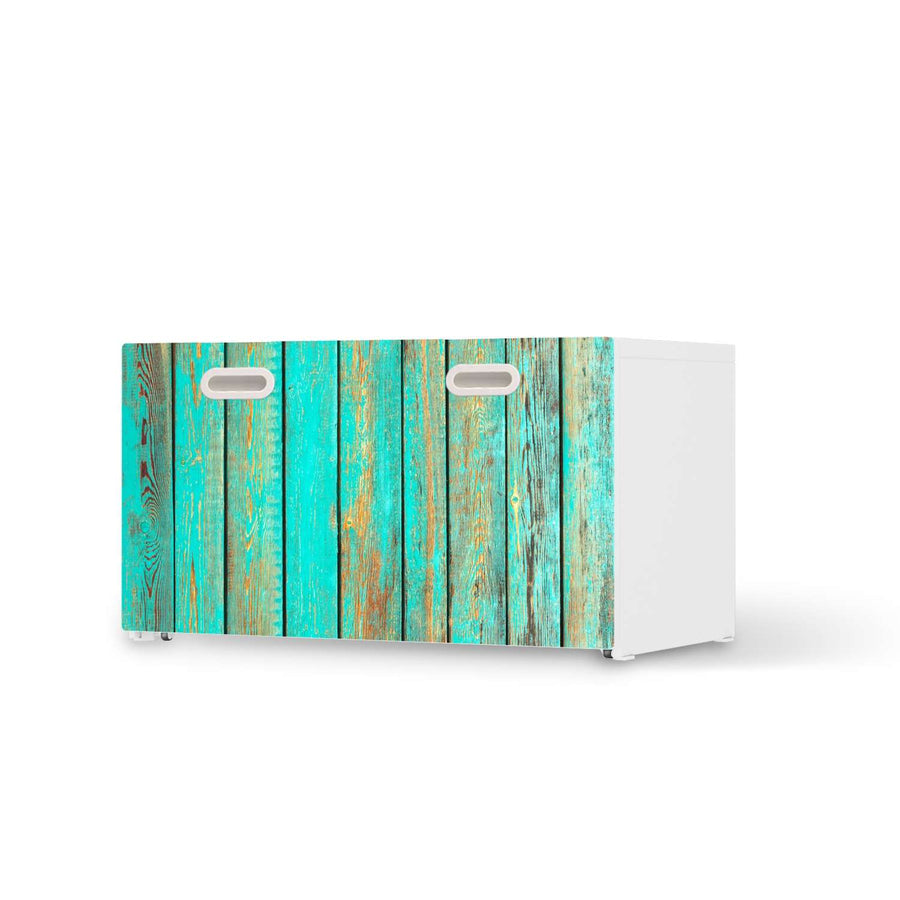 Möbelfolie Wooden Aqua - IKEA Stuva / Fritids Bank mit Kasten  - weiss