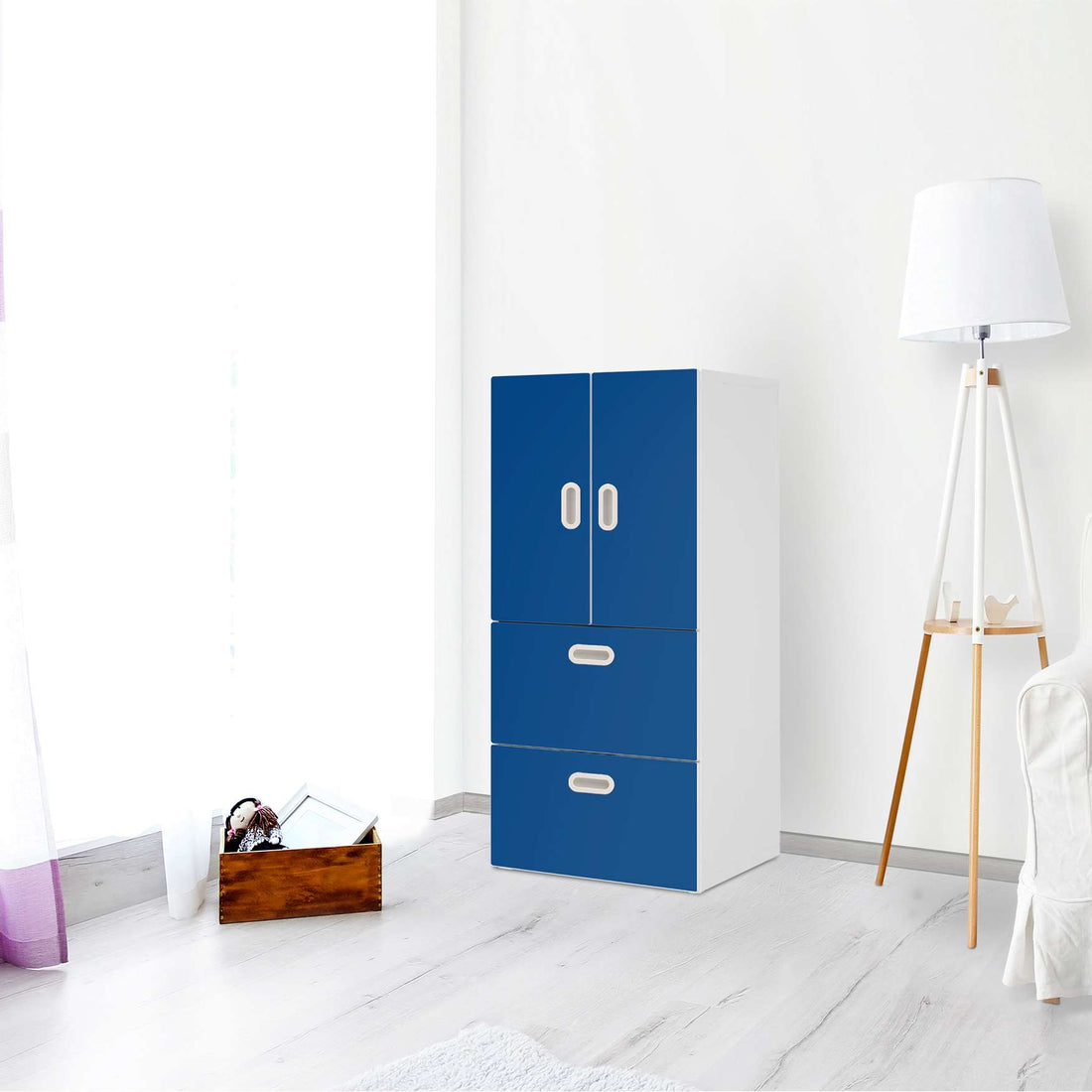 Möbelfolie Blau Dark - IKEA Stuva / Fritids kombiniert - 2 Schubladen und 2 kleine Türen - Kinderzimmer