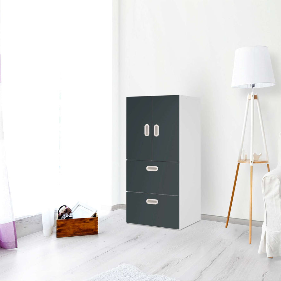 Möbelfolie Blaugrau Dark - IKEA Stuva / Fritids kombiniert - 2 Schubladen und 2 kleine Türen - Kinderzimmer