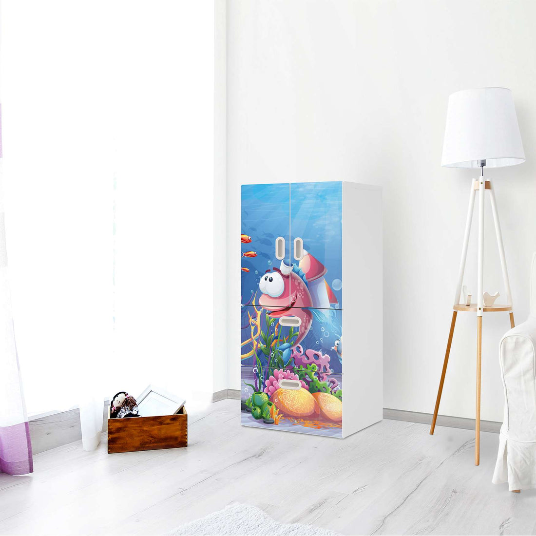 Möbelfolie Bubbles - IKEA Stuva / Fritids kombiniert - 2 Schubladen und 2 kleine Türen - Kinderzimmer