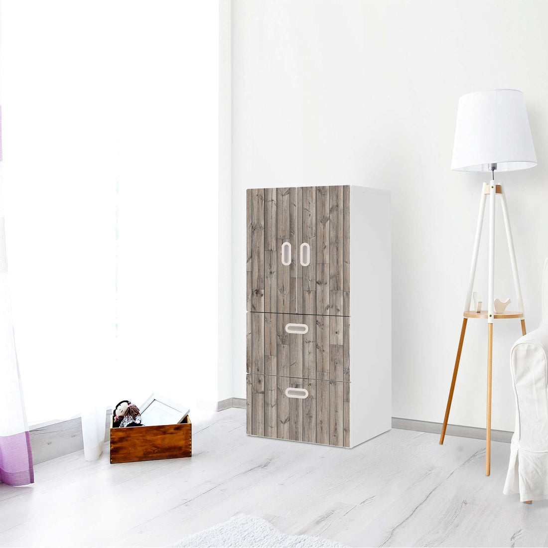 Möbelfolie Dark washed - IKEA Stuva / Fritids kombiniert - 2 Schubladen und 2 kleine Türen - Kinderzimmer