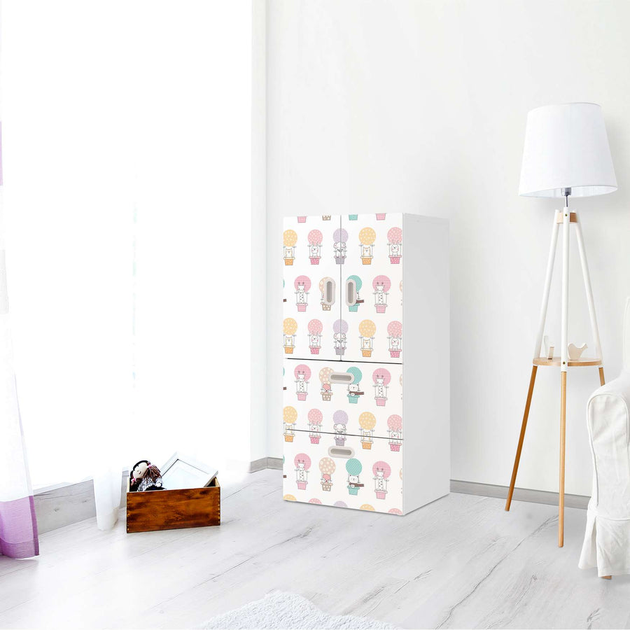 Möbelfolie Flying Animals - IKEA Stuva / Fritids kombiniert - 2 Schubladen und 2 kleine Türen - Kinderzimmer