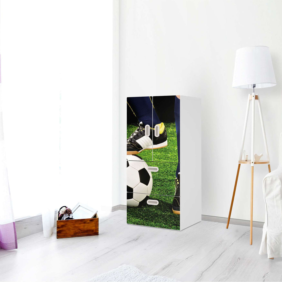 Möbelfolie Fussballstar - IKEA Stuva / Fritids kombiniert - 2 Schubladen und 2 kleine Türen - Kinderzimmer