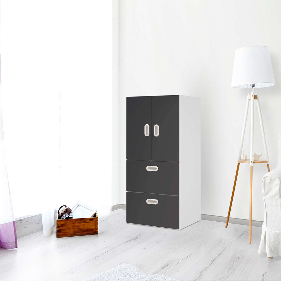 Möbelfolie Grau Dark - IKEA Stuva / Fritids kombiniert - 2 Schubladen und 2 kleine Türen - Kinderzimmer
