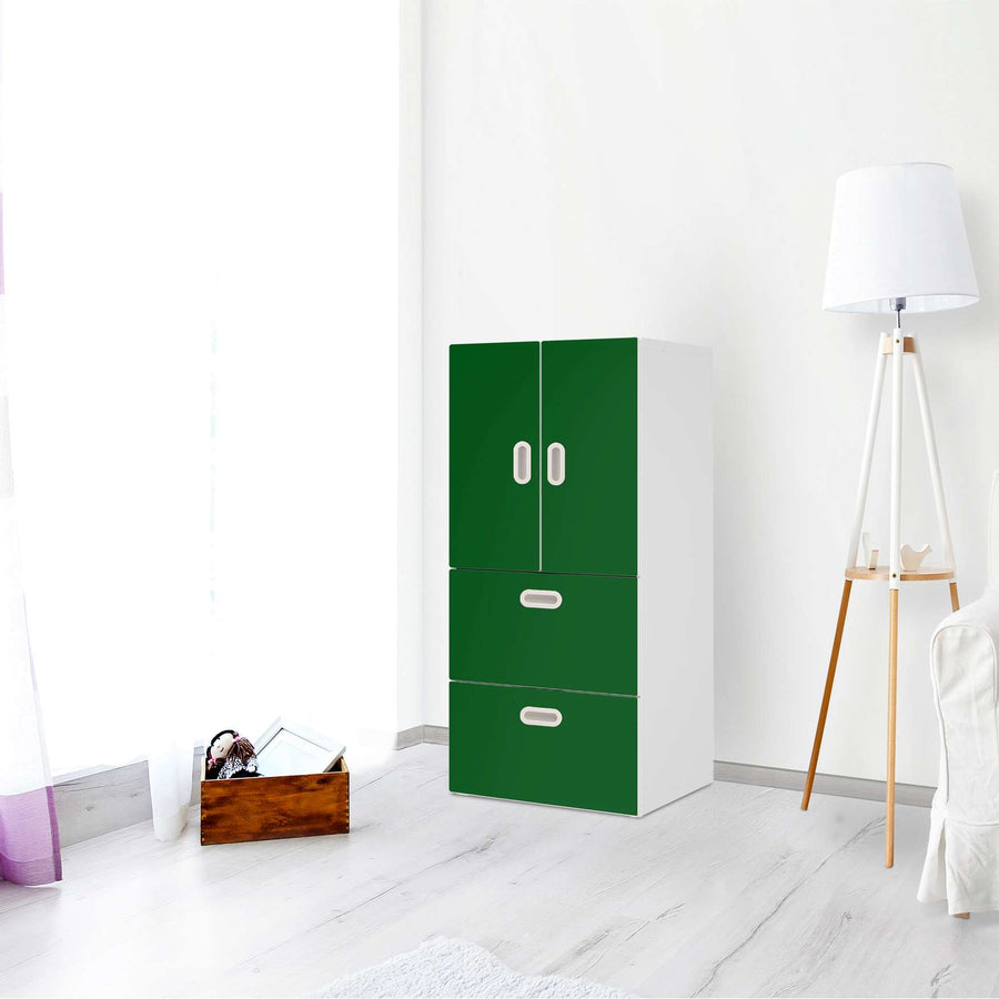 Möbelfolie Grün Dark - IKEA Stuva / Fritids kombiniert - 2 Schubladen und 2 kleine Türen - Kinderzimmer