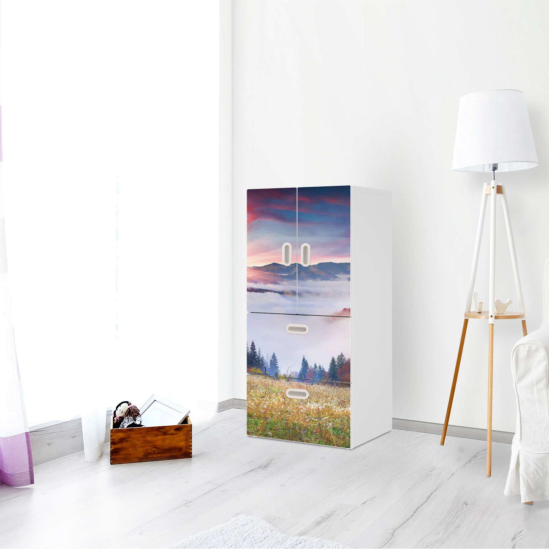 Möbelfolie Herbstwald - IKEA Stuva / Fritids kombiniert - 2 Schubladen und 2 kleine Türen - Kinderzimmer