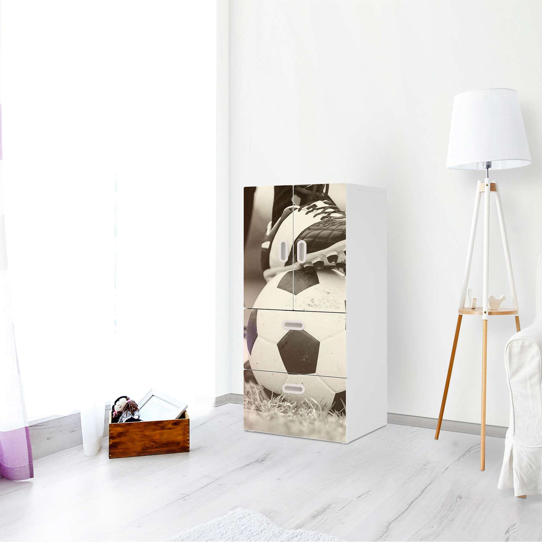 Möbelfolie Kick it - IKEA Stuva / Fritids kombiniert - 2 Schubladen und 2 kleine Türen - Kinderzimmer