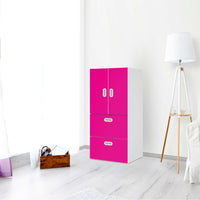Möbelfolie Pink Dark - IKEA Stuva / Fritids kombiniert - 2 Schubladen und 2 kleine Türen - Kinderzimmer